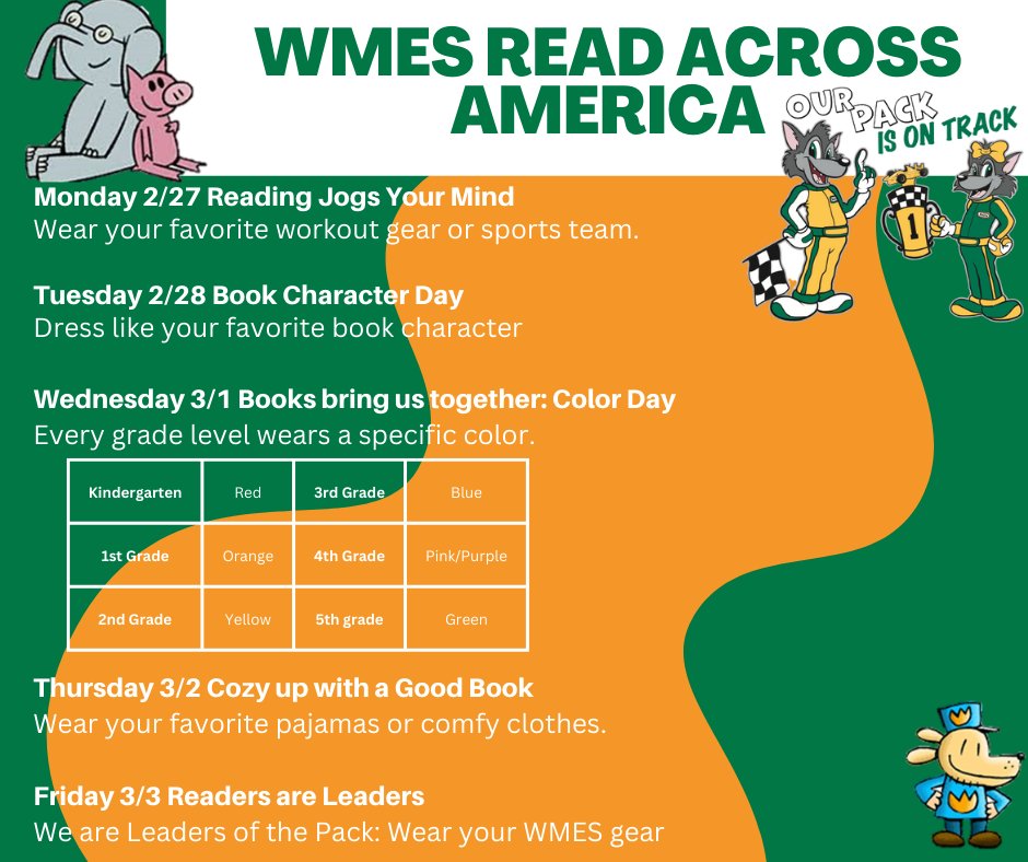 WolfMeadowElem's tweet image. Join us in our celebration of Read Across America Week from February 27- March 3rd!

Save this image and join in on the FUN!! #wmes #onepack #ourpackisontrack