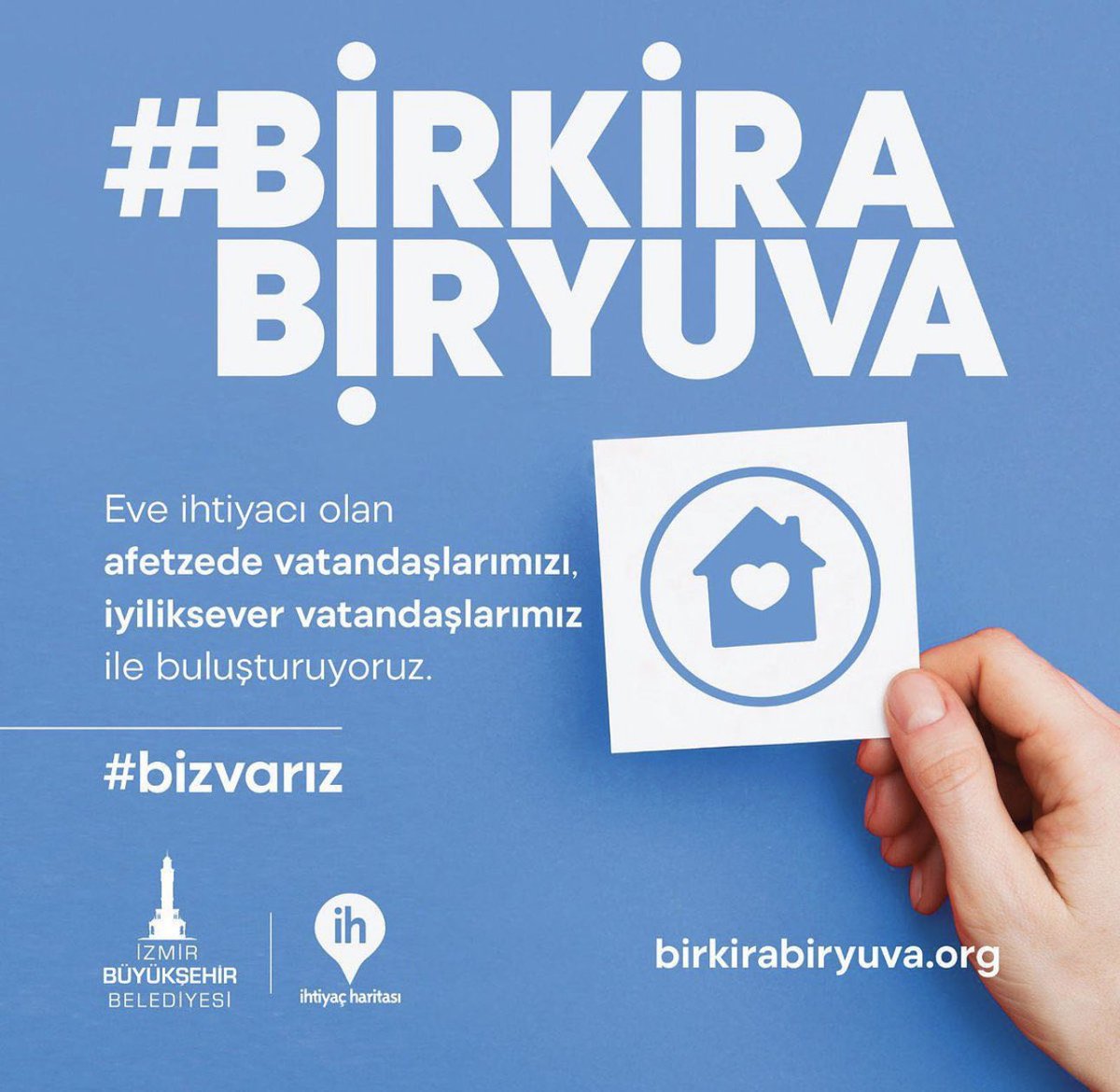 ihtiyacharitasi's tweet image. Türkiye’nin neresinde olursanız olun, boş eviniz varsa depremden etkilenmiş ihtiyaç sahiplerine yuva olabilirsiniz.

#bizvarız

birkirabiryuva.org 

@izmirbld