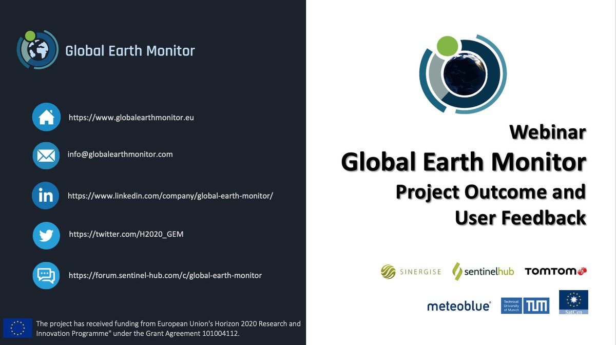 🔵 We're pleased to share the recordings of our #webinar held on 14 February. Tune in and learn more about the project. Follow the guided exercises showcasing #GEM outcomes and use of the developed tools.
☝️ All sessions are now available here! 🎞️▶️ globalearthmonitor.eu/webinar