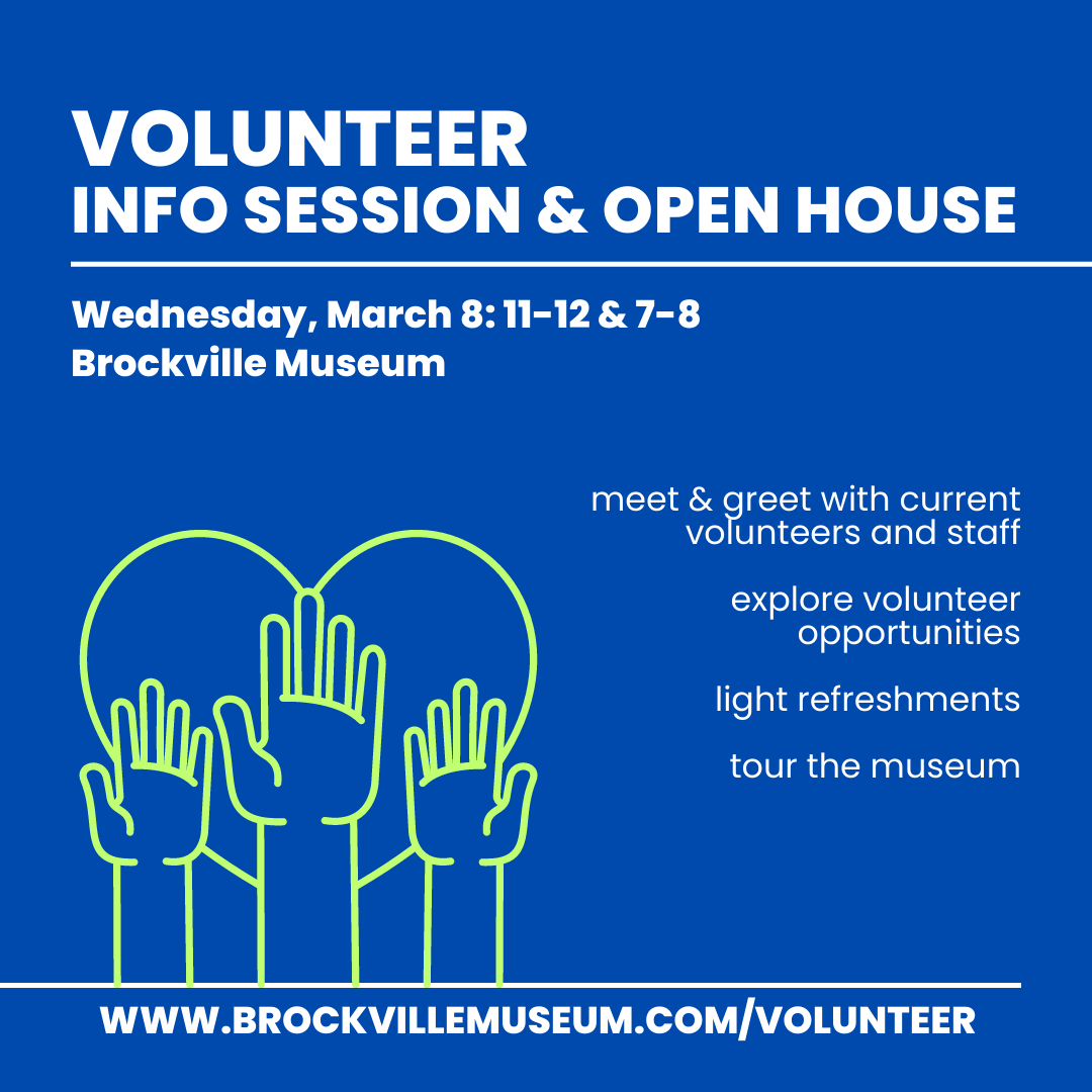 The <a href="/BrockvilleMus/">Brockville Museum</a> is holding a volunteer open house &amp; information session on March 8: 11-12 &amp; 7-8 at the museum at 5 Henry St. Anyone interested in #volunteer opportunities at the museum is welcome to drop-in to ask questions and learn more.

details: brockvillemuseum.com/volunteer