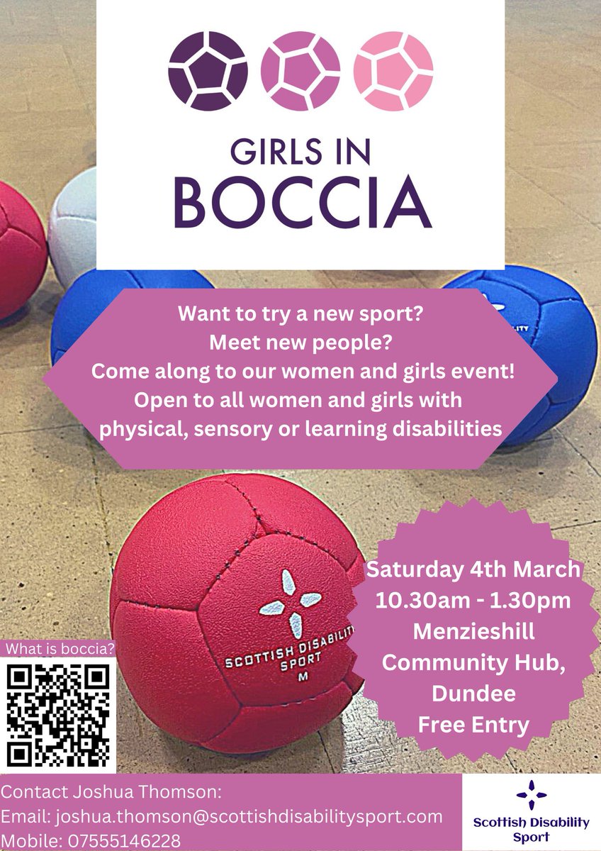 SDS_sport's tweet photo. 🔴🔵GIRLS IN BOCCIA | SIGN-UP NOW!

Registration closes Friday midday for our Girls in Boccia event that will take place in Dundee on March 4th!

For more information, please see the poster below and register using the following link: https://t.co/erZLgjuUM1

#GirlsInBoccia https://t.co/3gvZtzayun