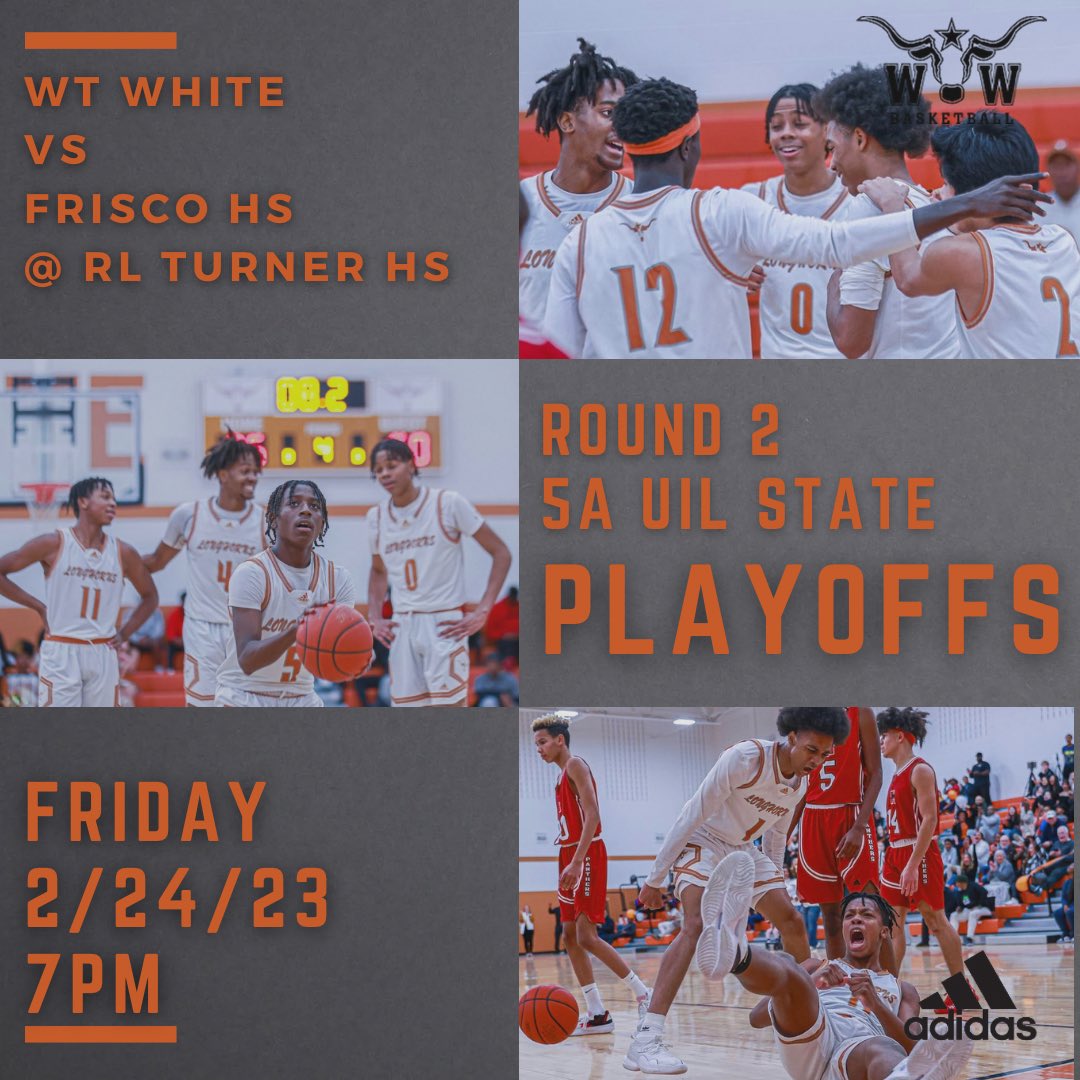 WTWhiteHoops's tweet photo. Round 2!!! Longhorns take on the Racoons Friday 2/24 at RL Turner HS @ 7pm. Let’s get it 🔥🍊nation! #District #5A #WeAreTheNorth #PlayBigDallas #HornsUp #Playoffs #5A @ClubWtw https://t.co/x9enArLYOW