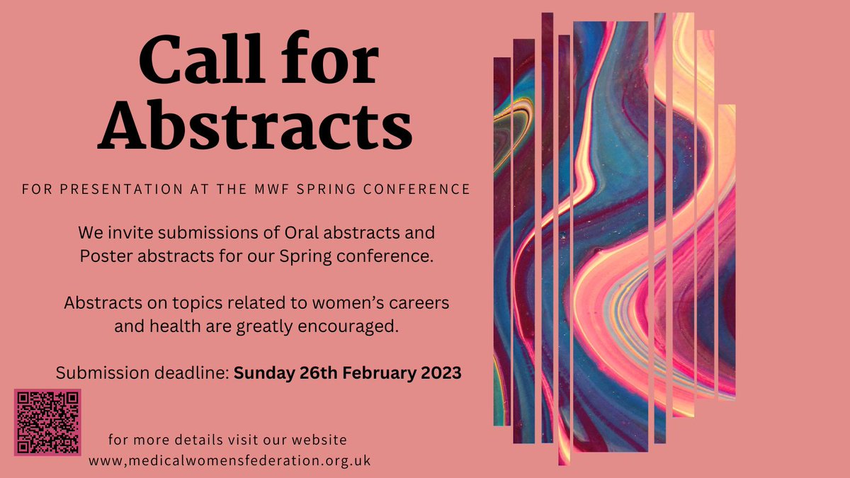 Abstract submissions for <a href="/medicalwomenuk/">MWF</a> 's Spring Conference close on Sunday 26 February! 

Abstracts on topics related to  women’s careers and health are greatly encouraged

Submissions can be made here: ow.ly/AXpM50Mk4uC

#MWFEmpowerment23#medtwitter