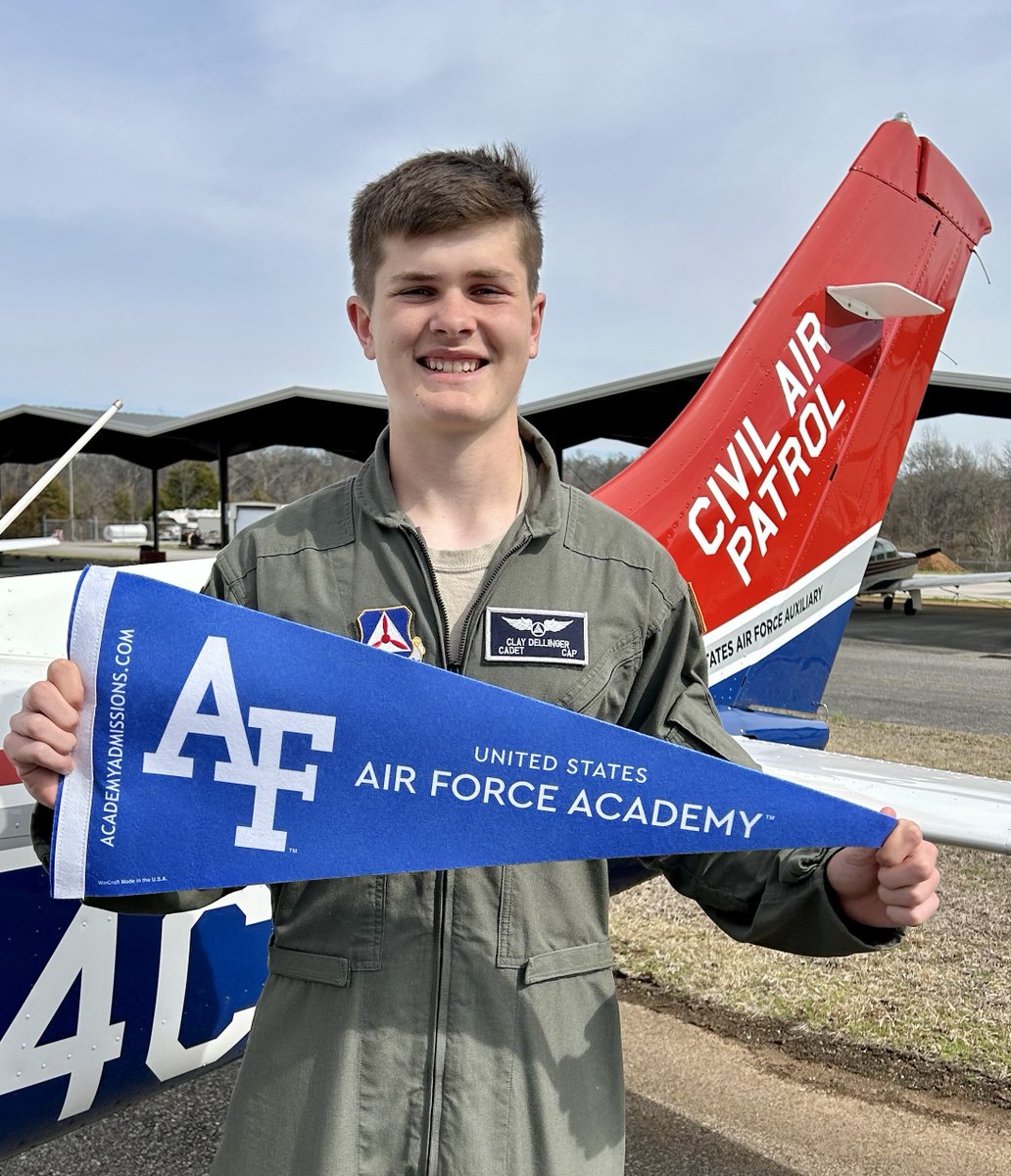 Congratulations to C/Lt Col Clay Dellinger on accepting his appointment to the United States Air Force Academy Class of 2027!  C/Lt Col Dellinger also earned a CAP Pilot Rating in a Cessna 182.  Outstanding! #GoFlyCAP