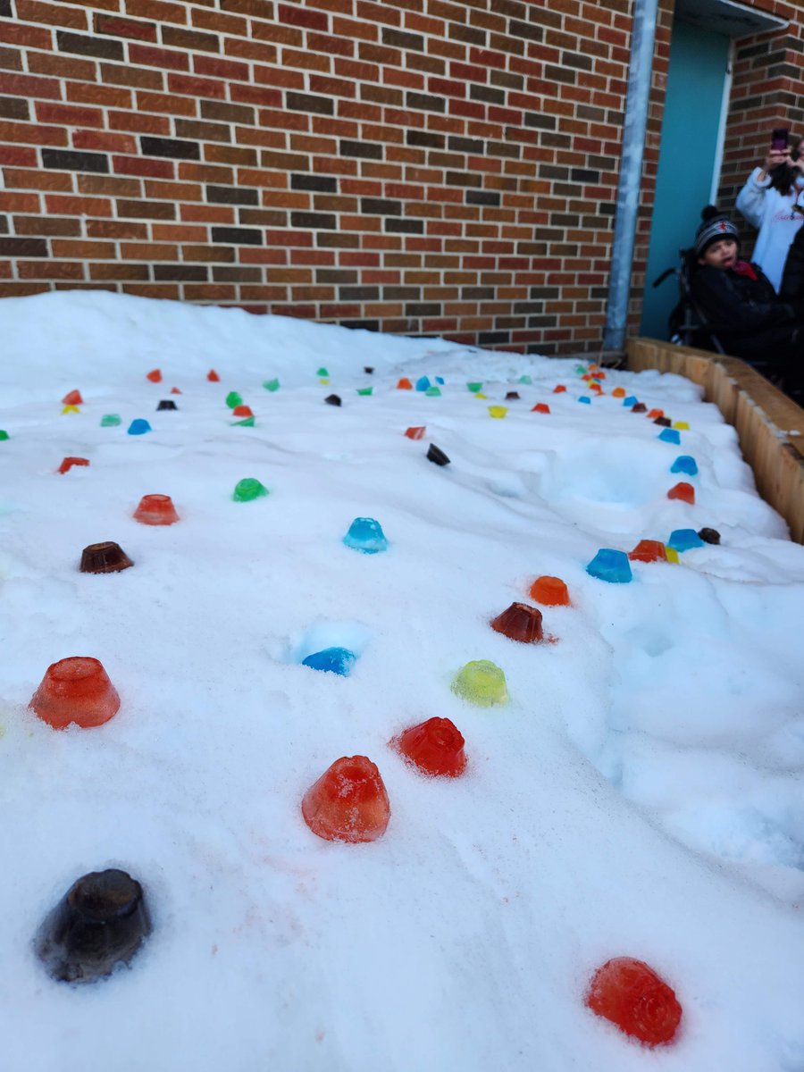 Mrs_V_Harris's tweet photo. We celebrated 100 days of school with an ephemeral art installation inspired by Robert Smithson's Spiral Jetty. We're excited to check back in with our coloured ice cubes to see how they change over time with our ever changing weather! @ocsbArts @LBPearsonOCSB
@OCSBSpecEd https://t.co/LPEV7jsjcI