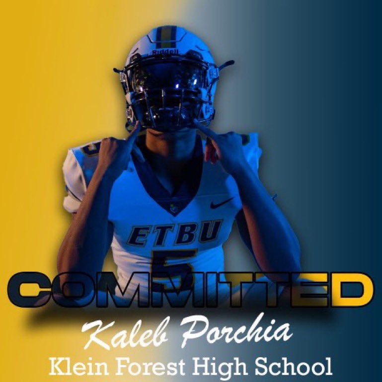 KalebPorchia's tweet photo. Excited to announce I’ll be commiting to East Texas Baptist University! Go Tigers!!💙💛🐅@ETBUCoachRu @ETBU_Football #TexasTigers #ETBU #Commited @KFGOLDENEAGLES https://t.co/9yHTKDEDAF