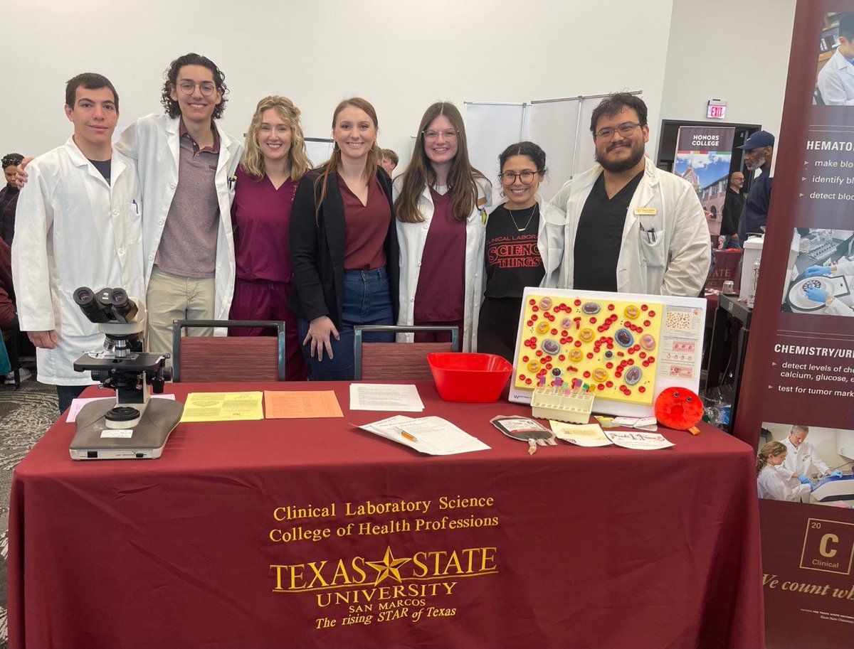 Our @txst #MedicalLaboratory majors / students are awesome! Thank you all again for volunteering to help out with the #TXST #TXST27 #BobcatDay this past Saturday in @lbjsc We APPRECIATE your efforts alongside our newest faculty member, Clinical Assistant Professor, Autumn Vela!