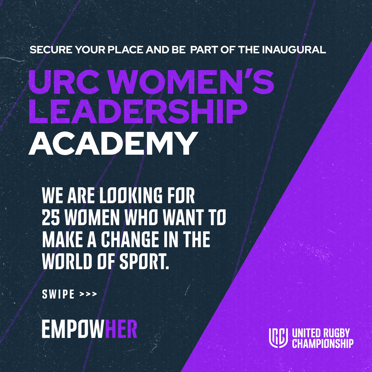 URCOfficial's tweet photo. Interested in working in the sports industry? 👀

Break boundaries with the URC Women’s Leadership Academy 🟣

Be part of the change ⬇️

#URC | #empowHER