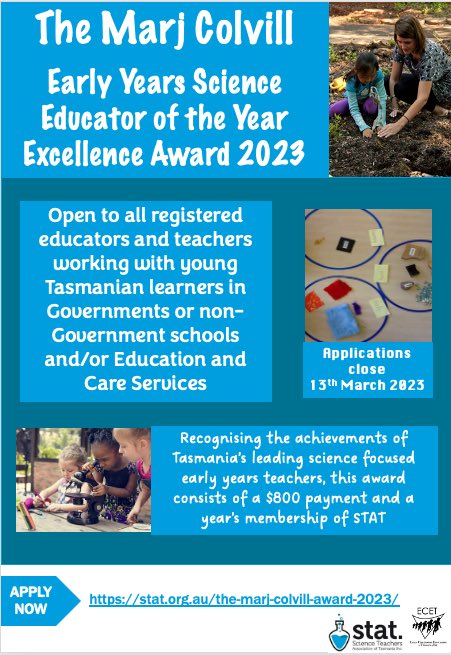 Do you know an early years science teacher who deserves recognition? Entries now open stat.org.au/the-marj-colvi…