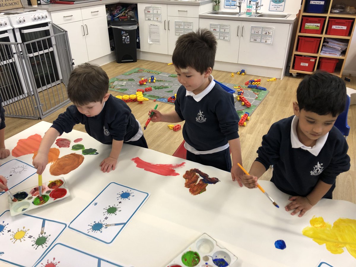 SJBWindsor's tweet photo. This week, our Nursery boys have been learning about the colour mixing chart in Art. They created some beautiful shades of orange, green and purple. π¨ #SJBpreprep #SJBart https://t.co/D0DjiOo51z