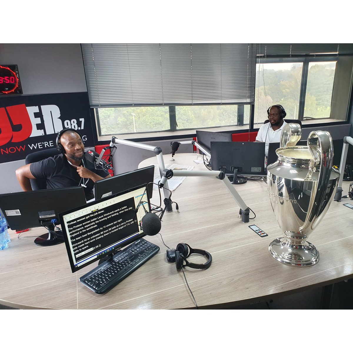 Radio star <a href="/ThabisoTema/">Thabiso TT Tema</a> called it 'Big Ears'. We <a href="/SuperSportTV/">SuperSport 🏆</a> call it the UEFA Champions League trophy, which popped into <a href="/Powerfm987/">POWER 98.7</a> for a visit amid a thrilling week in the incredible tournament - all live on SS #winning #ChampionsLeague #SupertSport #SSFootball