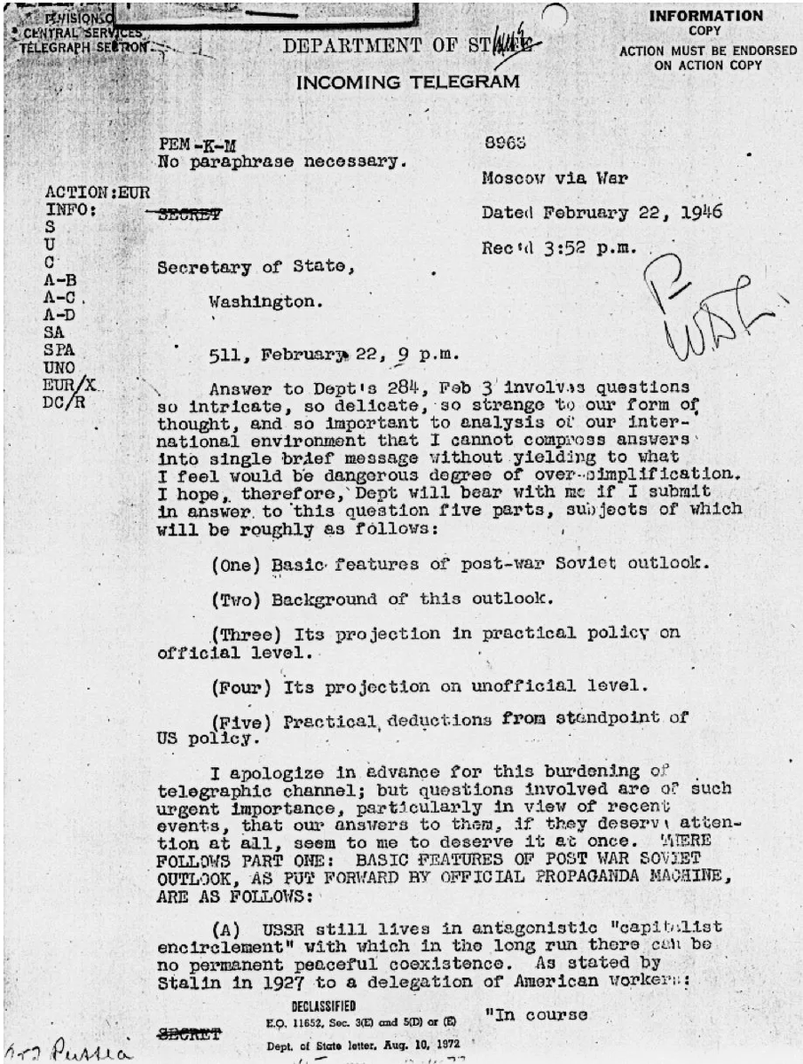 WashingtonViews's tweet photo. #OnThisDay in 1946: The famed "Long Telegram" by George Kennan re the Soviet Union  https://t.co/LSze3ULxHg #LongTelegram #GeorgeKennan #Containment #ColdWar #USRussia https://t.co/PQiQnTyha6