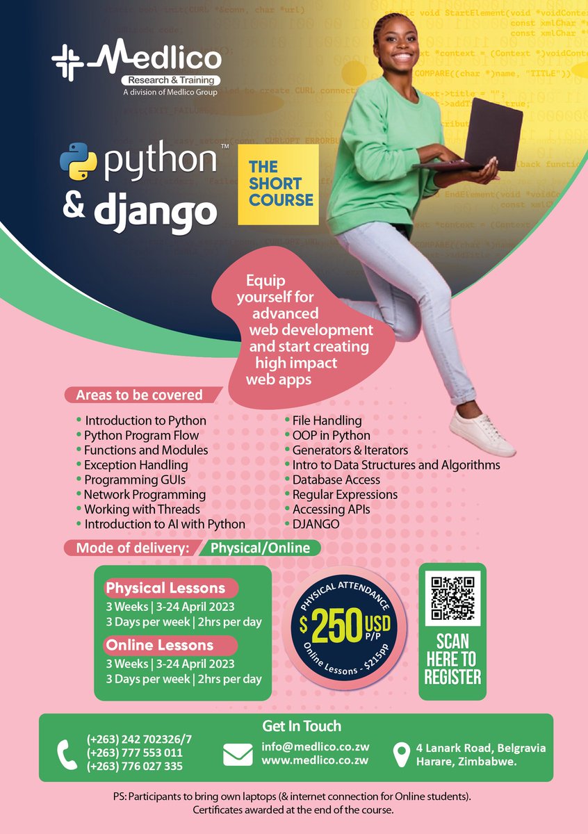 Python and Django Short Course.
Get your new online &amp; physical Python &amp; Django new short courses with us right now and reach your goals with a great education.