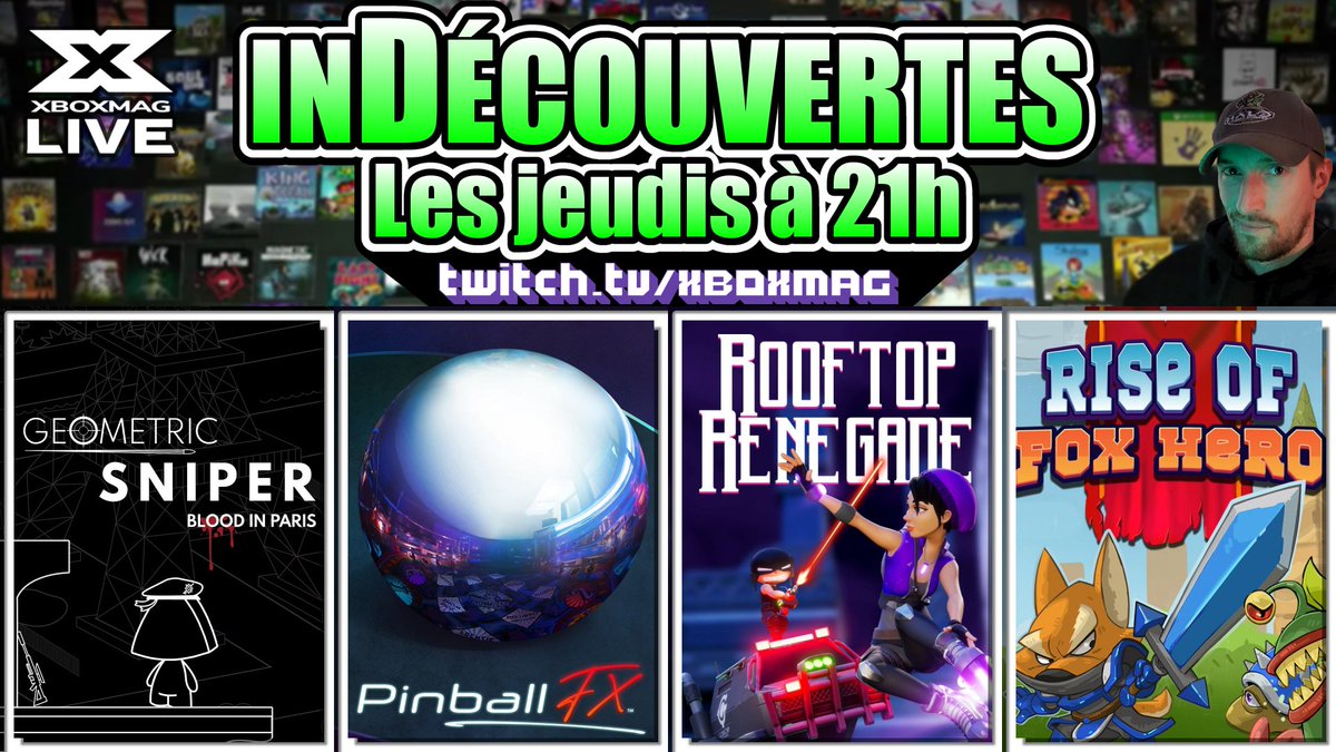 Consoles_Mag's tweet photo. Indécouvertes, votre rendez-vous du jeudi dédié aux jeux indépendants vous propose cette semaine 🤗

🎯Geometric Sniper: Blood in Paris
⚪️Pinball FX
🛼Rooftop Renegade
🦊Rise of Fox Hero

😉👉https://t.co/1oGO8lc46S 23/02 à 21h

#Xbox #Twitch #TwitchFr #XboxSeriesS #XboxSeriesX https://t.co/IYDNpzlZaK