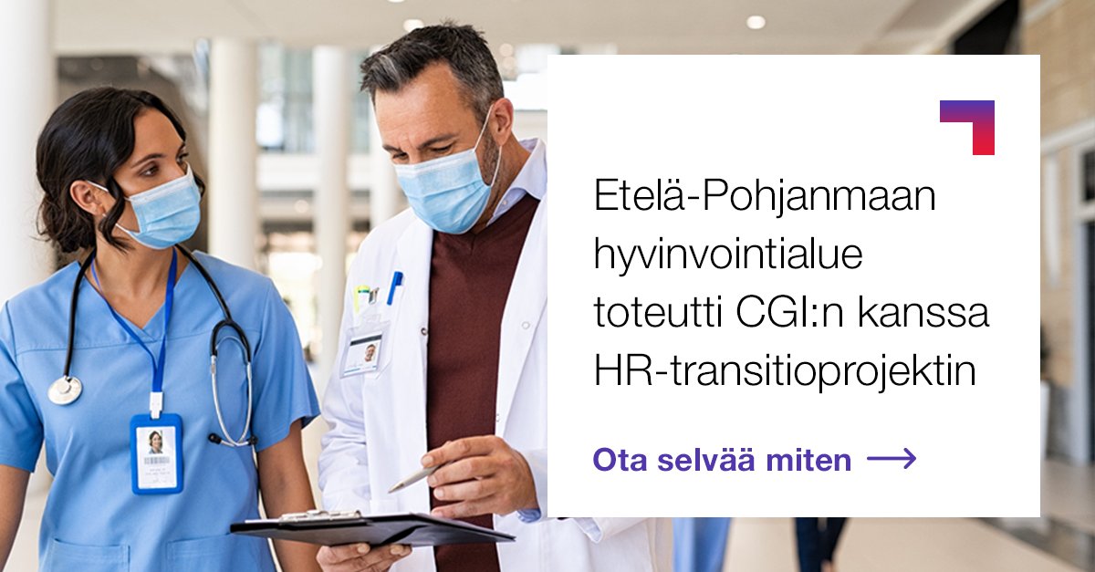 CGI_FI's tweet photo. Etelä-Pohjanmaan hyvinvointialueella toimii yli 10 000 työntekijää. Miten suuri HR-ICT-transitioprojekti vietiin läpi haastavassa aikataulussa ja rajallisilla resursseilla? Lue koko case 👉 https://t.co/rCD5VJTZD1 

#henkilöstöhallinto #transitio #sote #hyvinvointialueet https://t.co/aojWXdtxAA