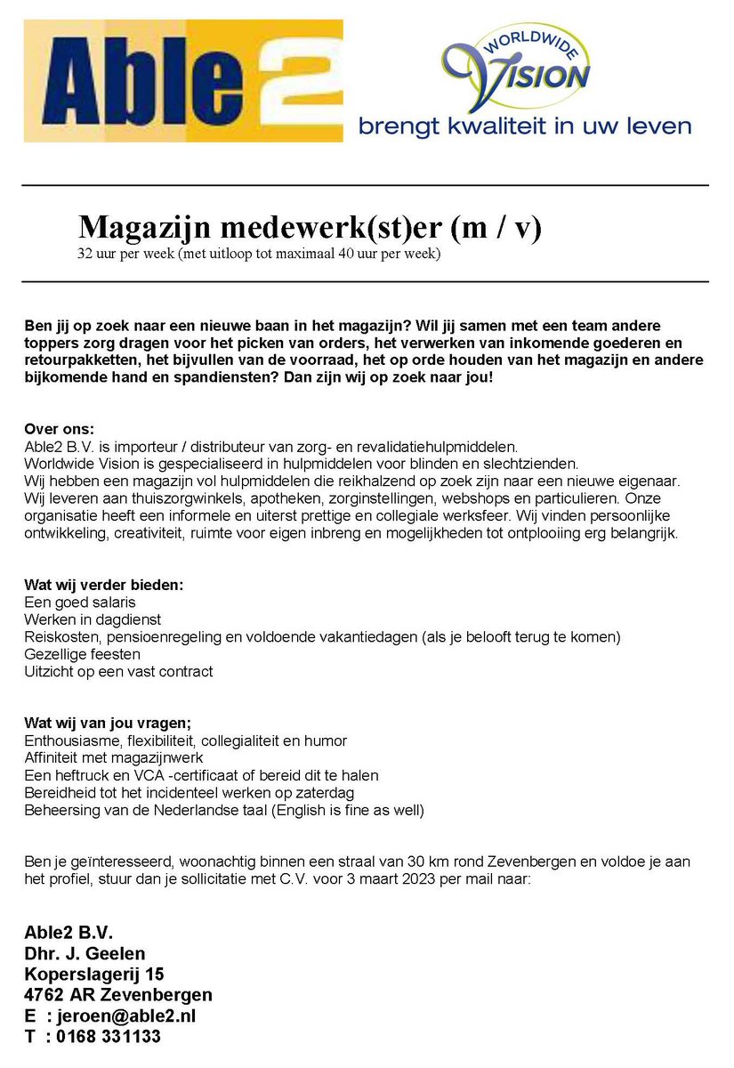 Wij zijn op zoek naar een nieuwe collega: