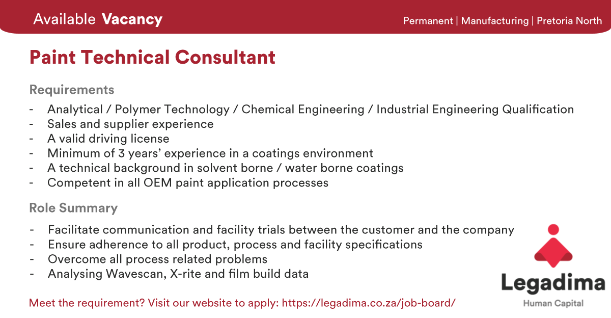 LegadimaHC's tweet photo. Do you meet the requirements? Send your details to lindie@legadma.co.za or apply here: https://t.co/la7FB82x9E

#salesjobs #jobseekers #Followforjobs #Jobs #manufacturingjobs #technicaljobs #jobseekerwednesday #vacancies #jobalerts #JobSeekersSA https://t.co/MzQQQjPtdH