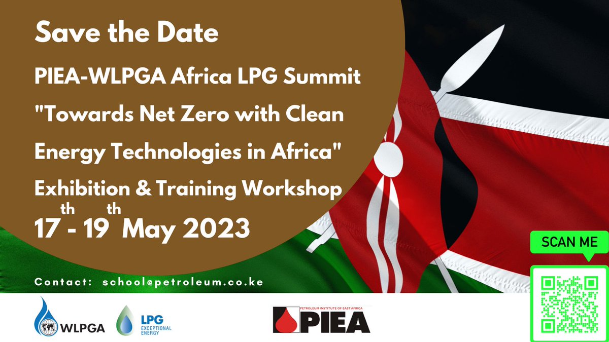 PIEA_official's tweet photo. We invite you to register to participate in the 2023 PIEA-WLPGA AFRICA LPG Summit Exhibition and Training Workshop from 17-19 May 2023 at Serena hotel Nairobi.  
Exhibition and Sponsorship opportunities available
Register here: https://t.co/X13Juc0sVi https://t.co/0WMfFFG1Lx