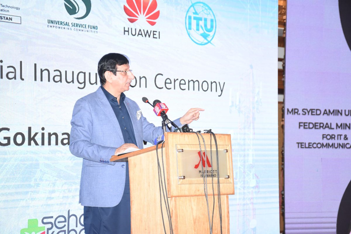MoitOfficial's tweet photo. Federal Minister for IT and Telecommunication Syed Amin Ul Haque addressing the  'Inaugural Ceremony of Gokina Smart Village Project' in Islamabad on February 22, 2023.

#SmartVillage #Gokina #MOITT #USF #Huawei #ITU #TeleTaleem #SehatKahani https://t.co/lHCLZ41xMO