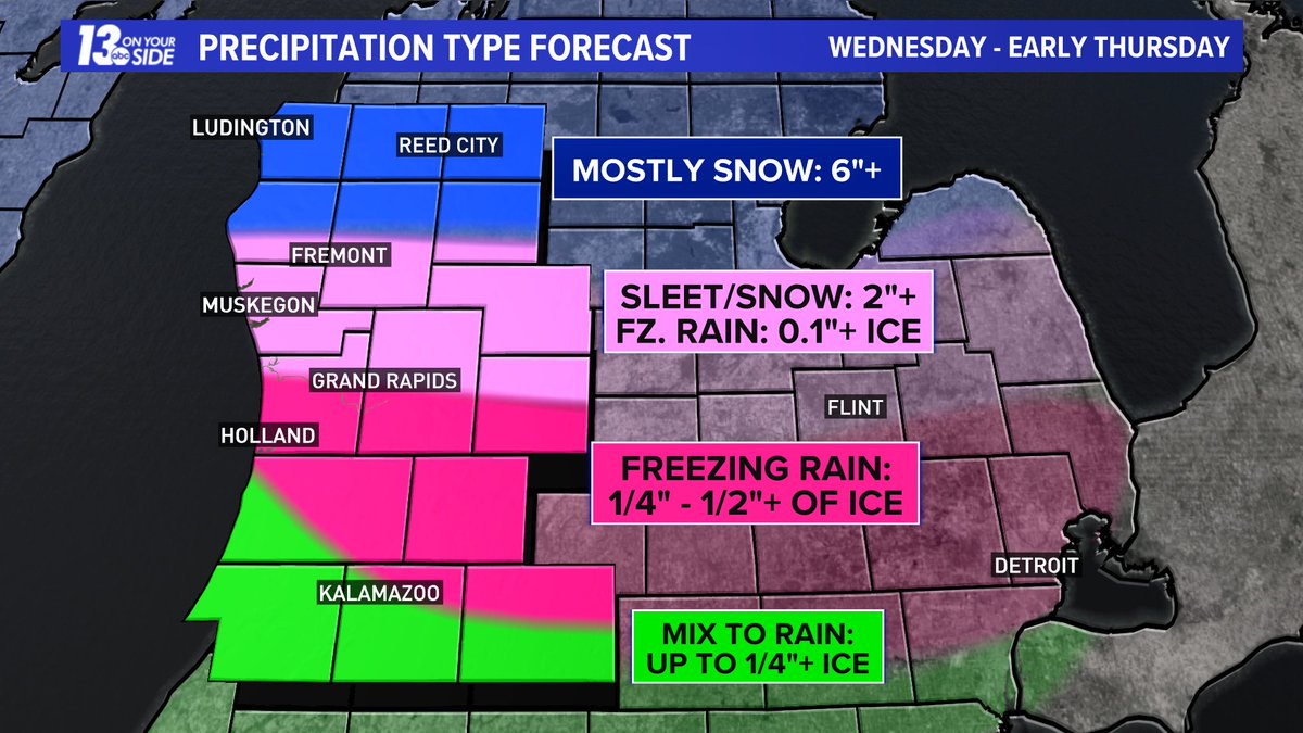 WXSamantha's tweet photo. This morning on @wzzm13 we are tracking a rare and dangerous ice storm. Just hours away from becoming widespread. #wmiwx #UpWith13 https://t.co/TRBhtWQ8w3