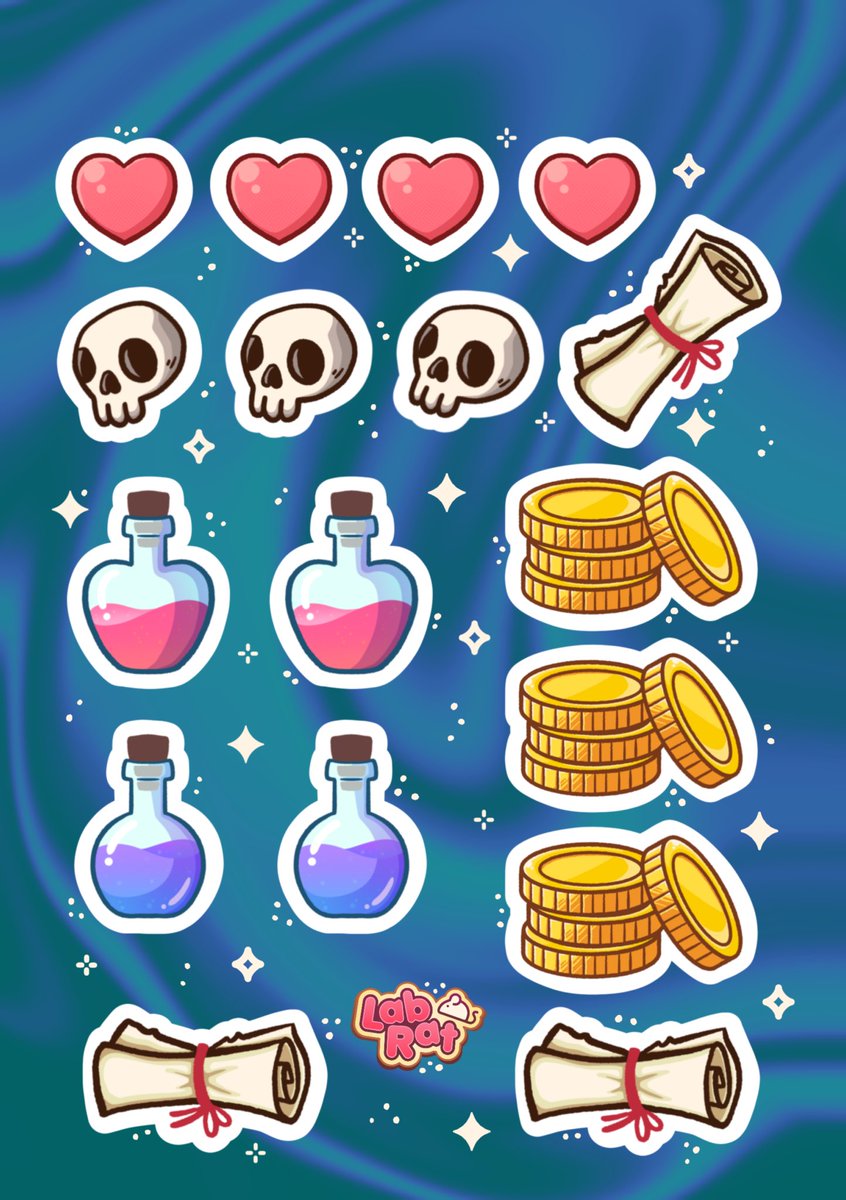 Pequeño (gran) spoiler de la hoja de stickers de dungeons and dragons en la que estoy trabajando ahora :3