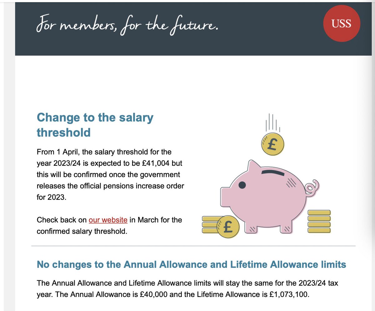 Members will recently have received a communication from USS regarding the change to the salary threshold, It looks like this. A thread.🧵