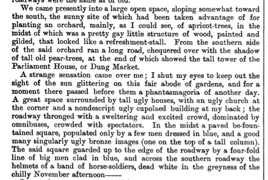 WMCommonweal's tweet photo. #OTD William Morris worked his experience of the November 1887 Bloody Sunday events in Trafalgar Square into his utopian novel News from Nowhere. In Morris's communist future, the Square is transformed into an apricot orchard. #Commonweal 6.215 (Feb 22, 1890) #WilliamMorris https://t.co/FPW0rOzG4l
