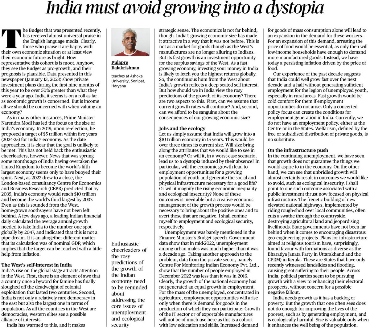 PulapreB's tweet photo. The text of my article on economic growth in India  published by 'The Hindu' on February 10. https://t.co/J9M5X4rwIh