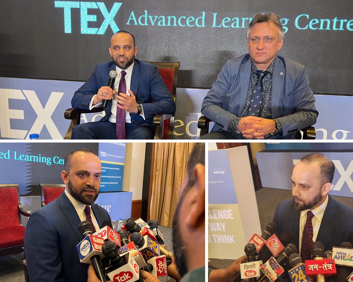 EdvoyGlobal's tweet photo. The press is getting the inside scoop on the launch of our joint venture with @TrentUniversity in Canada, the TEX Advanced Learning Centre. 

Sadiq Basha, our CEO and Founder, and Dr Scott Henderson, the Dean of the TEX Campus, share the exciting news.😊

#EdvoyxTrentU https://t.co/RXA8TstIHM