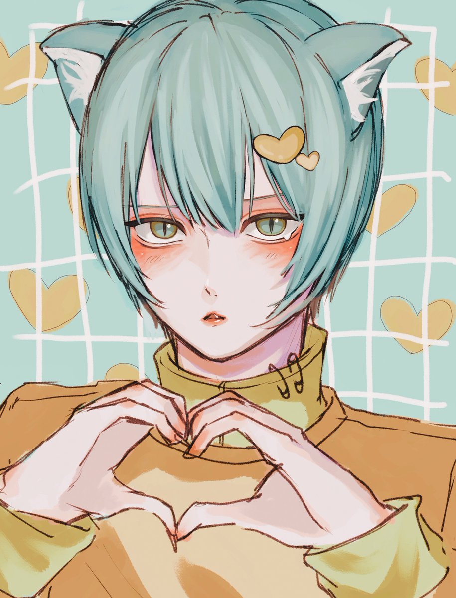 heart animal ears solo heart hands cat ears short hair hair ornament  illustration images