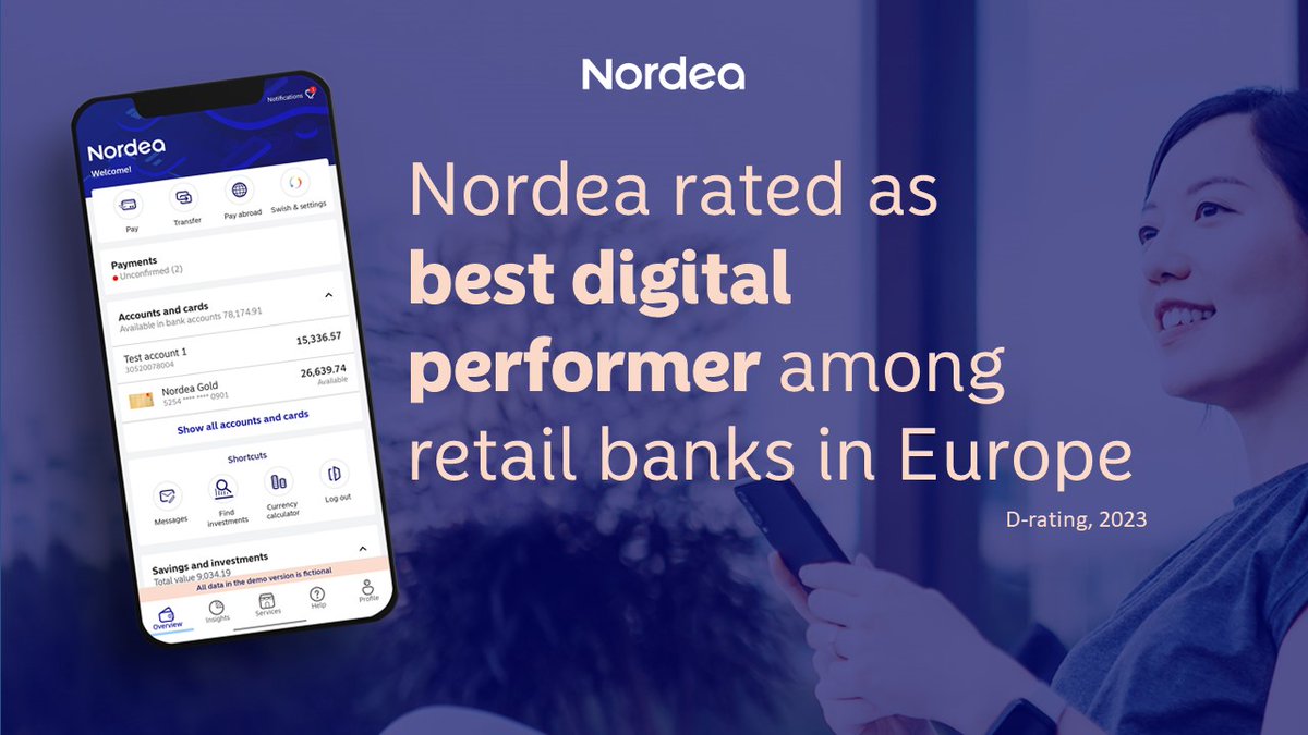We are proud to share the news about D-ratings latest ranking: Best Global performer among retail banks in Europe. For the ability to generate value, Nordea ranks first among all the banks surveyed, according to their review. ms.spr.ly/60185bpfi #myNordea