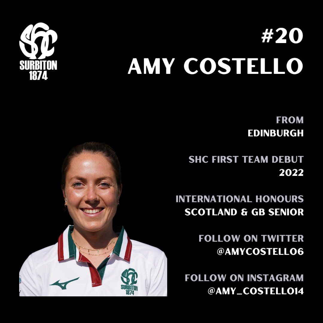 With 100+ 🏴󠁧󠁢󠁳󠁣󠁴󠁿 &amp; 🇬🇧 caps, defender @amy_costello14 joined us this season from German side UHC Hamburg &amp; has added a fierce corner strike, insane ball skills &amp; a calm head to @surbitonL1s backline

Watch Amy vs <a href="/OfficialBeeHC/">Beeston Hockey Club</a> at 2.30pm on Sunday 👊

#SHC  |  surbitonhc.com