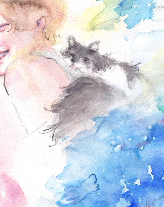 猫さん達が守ってるみたい。絵本のような、幻想的な雰囲気に仕上げました。描かせていただき有難うございました#オーダー水彩画 