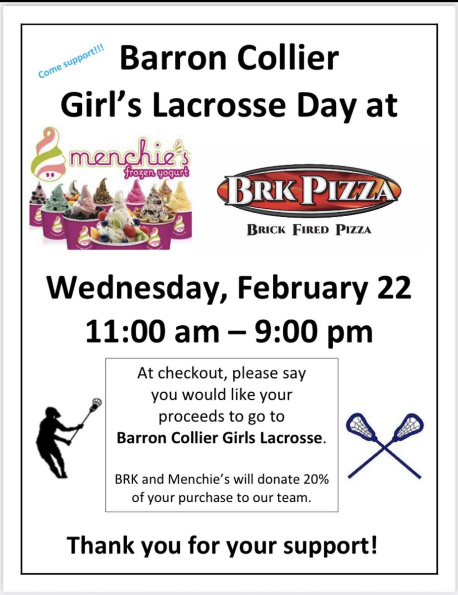 TODAY- please come support Barron Collier Girl’s Lacrosse! 🥍💙🤍🖤