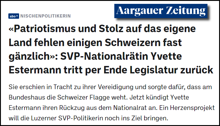 zeidgenosse's tweet photo. Yvette Estermann von der SVP tritt nach 16 Jahren Nationalrat zurück. Ihr parlamentarisches Vermächtnis: Ein einziger angenommener Vorstoss, der verlangt, dass das Bundeshaus dauernd mit einer Schweizerfahne zu beflaggen ist. 🇨🇭🫶 https://t.co/7KcVwwW4sc