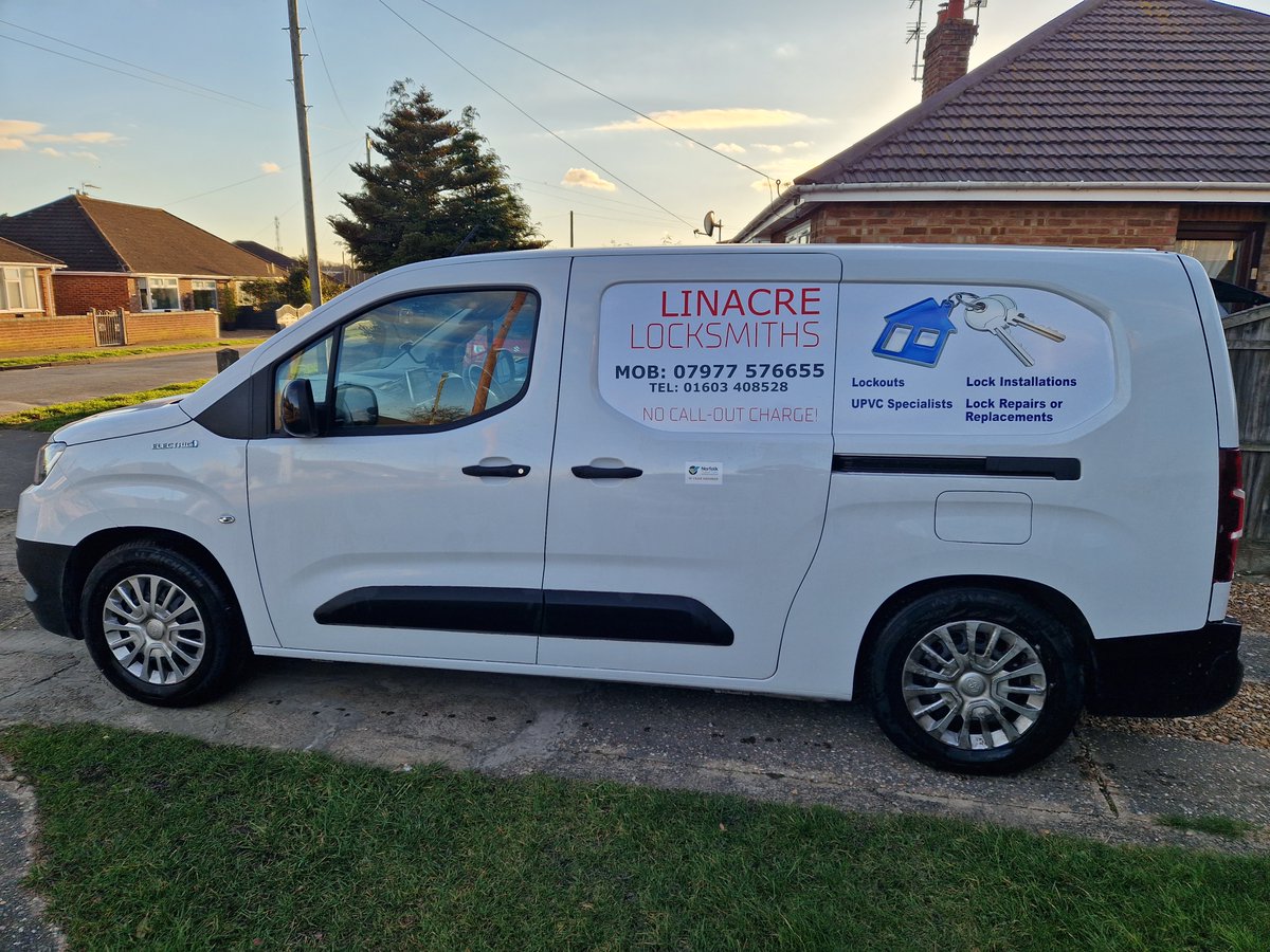 Are we Norfolk's only fully electric vehicle -  zero emission - locksmith company?  Maybe! Big thanks to Alpha Grafix for the van signage. Toot if you see me. Call if you need me. #locksmiths #norwichlocksmith