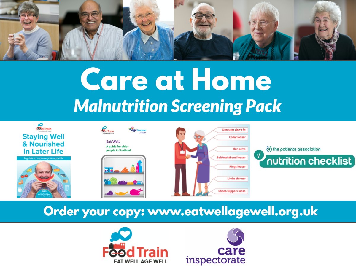 Our Care at Home: Malnutrition Screening Packs are designed to help care orgs &amp; domiciliary carers feel confident in addressing #malnutrition with older people and provides guidance on screening tools.

Supported by <a href="/CareInspect/">Care Inspectorate</a>

ORDER HERE ----> eatwellagewell.org.uk/carers-screeni…