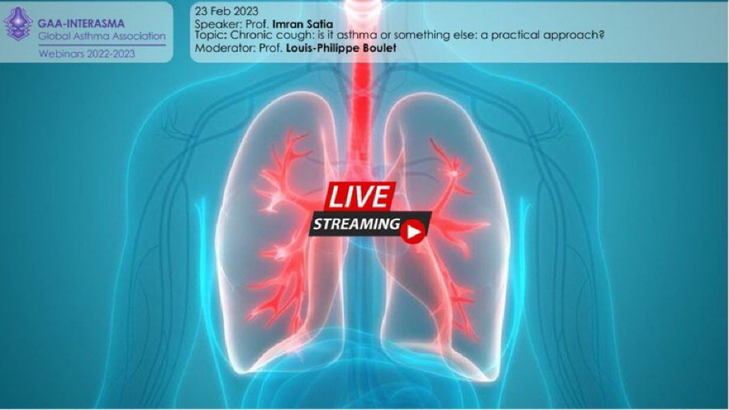 Interasma's tweet photo. New #GAA - #Interasma #Webinar: Chronic #cough: is it #asthma or something else: a practical approach?
Speaker: Prof. Imran Satia
Moderator: Prof. Louis-Philippe Boulet
Feb 23, 2023 – CET 16.00h
https://t.co/RvuUYgHftJ… https://t.co/XHgZER0SyS