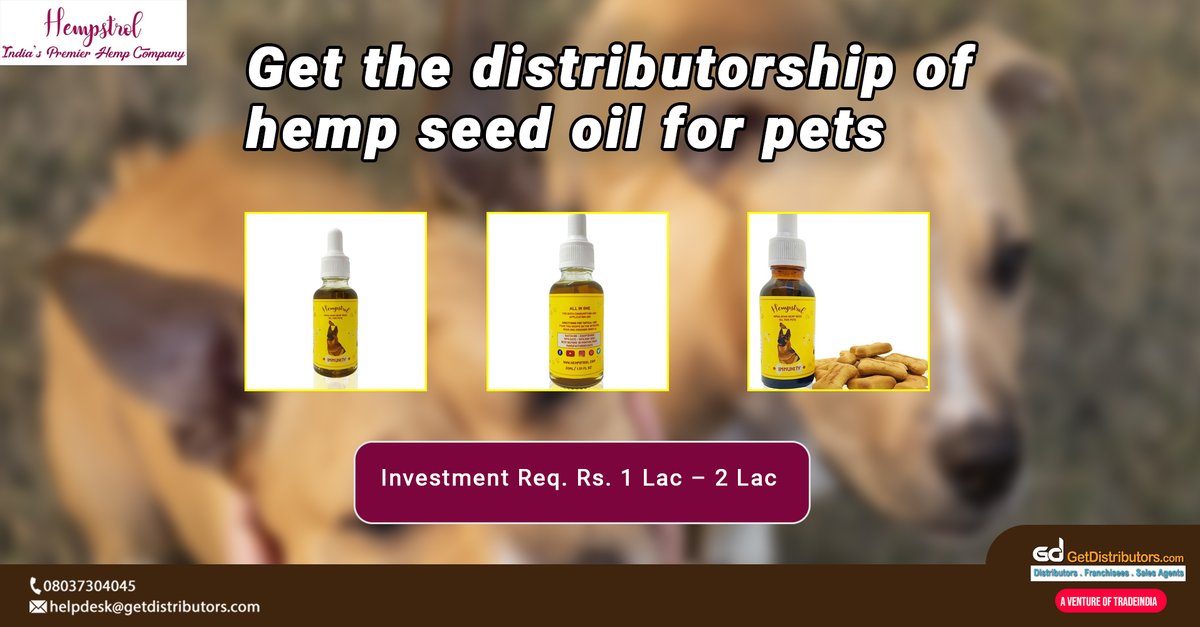 Get the #distributorship of highly effective hemp seed oil for pets. 
Complete details 👉 bit.ly/41fjW5Q

#HempSeedOil #Distributors #Dealers #Dealership #AppointDistributors #GetDistributors #Suppliers #Wholesalers #Traders
