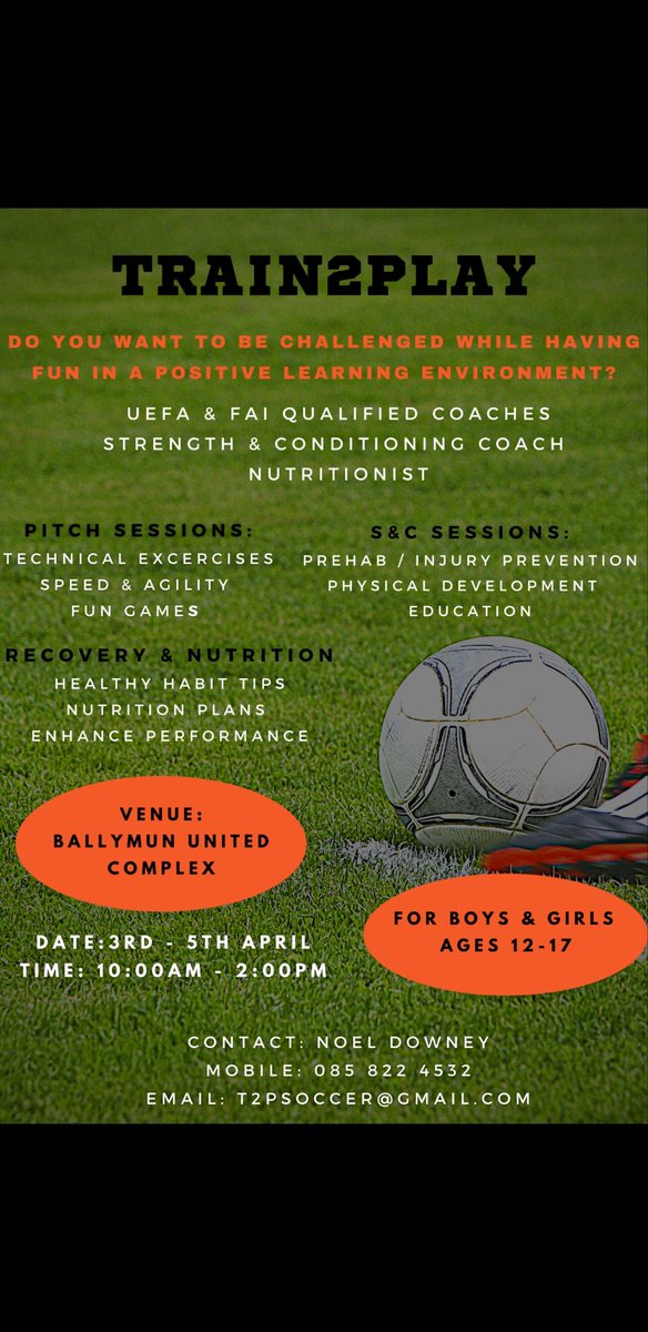 NoelDowney8's tweet photo. ⚽️ Easter Camp Announcement 🏋️‍♂️

Boys &amp; Girls ages 12-17.

Limited places available on this camp!

Link to register: https://t.co/4Z95Obg2WM 

- €40 per player &amp; €75 for two siblings 

- Payments can be made via Revolut or Cash prior to camp start date

*RETWEETS APPRECIATED* https://t.co/zTiR23G3l3