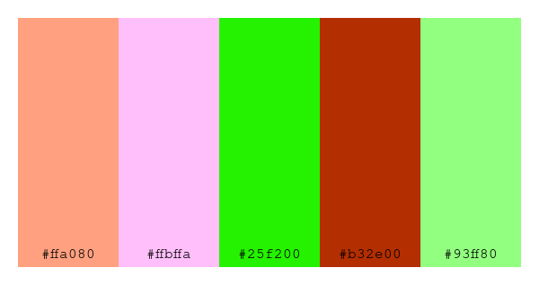 ColPaletteBot's tweet photo. Beep beep, here's a pretty color palette for you!
color-scheme.js parameters used:
- hue: 169
- variation: default
- colors: #ffa080, #ffbffa, #25f200, #b32e00, #93ff80
Have a lovely day!
#twitterbot #colorpalette #colors #palette #prettycolors https://t.co/7aA5ydCMIM