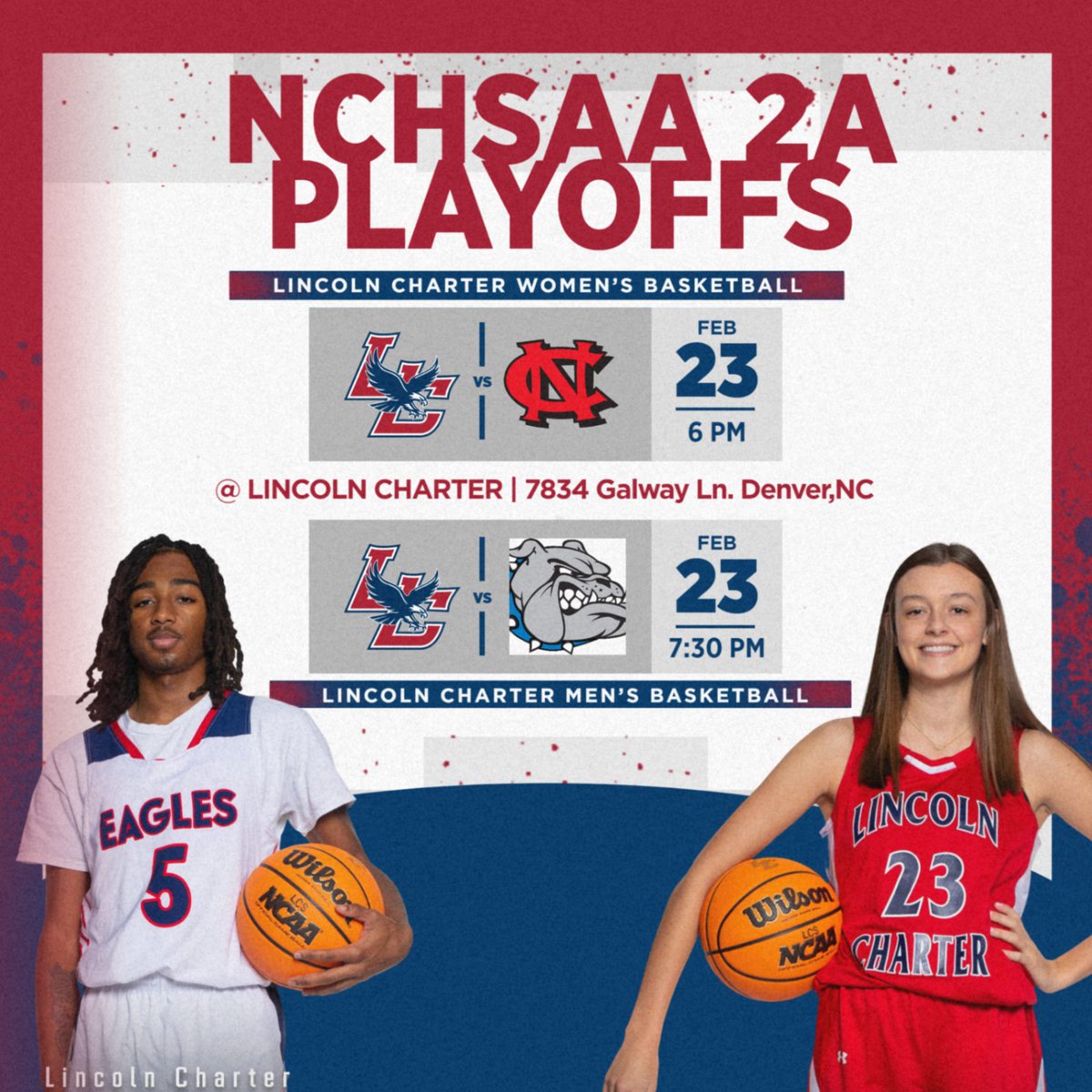 Lincoln Charter Basketball 🏀 NCHSAA 2A State Playoffs!
📅 » THURS 2/23
📍 » 7834 Galway Lane
ℹ️ » Tickets on GoFan. Sorry No Booster Passes
Livestream ONLY on NFHSNETWORK.
(Please never click on links for live streams)