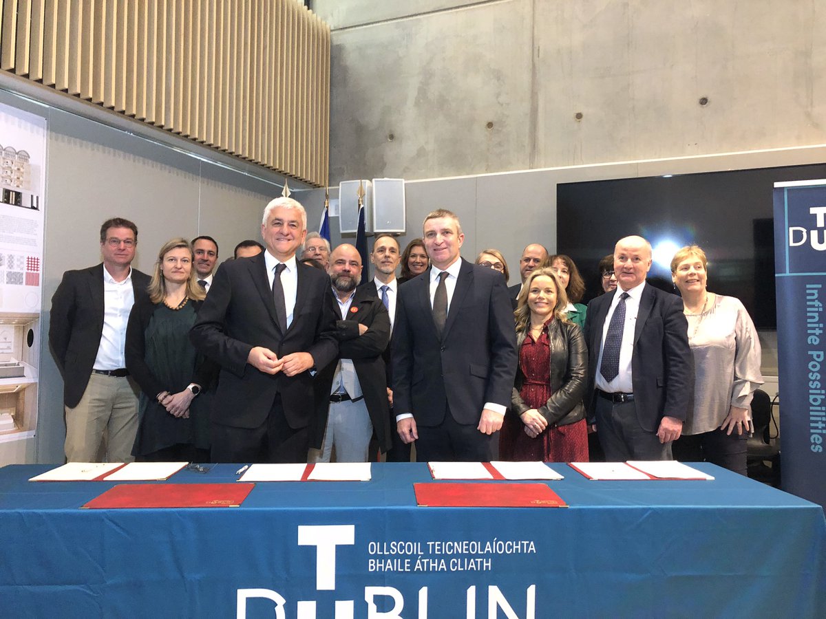 Wonderful discussion in @WeAreTUDublin between HE colleagues in the technological sector in Ireland and Normandy. Generously witnessed by President @Herve_Morin Minister @NiallCollinsTD & Ambassador @vincentguerend @THEA_Irl