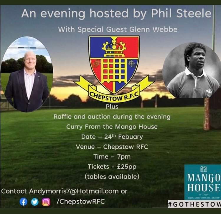 ChepstowRFC_MJ's tweet image. Watch @BBCSportWales tonight and learn all about the legend @glennwebbe and then come and meet him in person @CHEPSTOWRFC on Friday night with @philsteele1 

Last few tickets available…