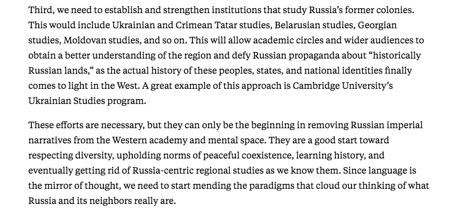 CamUkrainistyka's tweet photo. A very important call from @AShaipov and @YuShaipova 'to decolonize Russian, East European, and Eurasian studies—and to stop viewing the region through Moscow’s imperial lens' in @ForeignPolicy. 

We also appreciate the kind words about @CamUkrainistyka. https://t.co/DIl2F2Fqeb