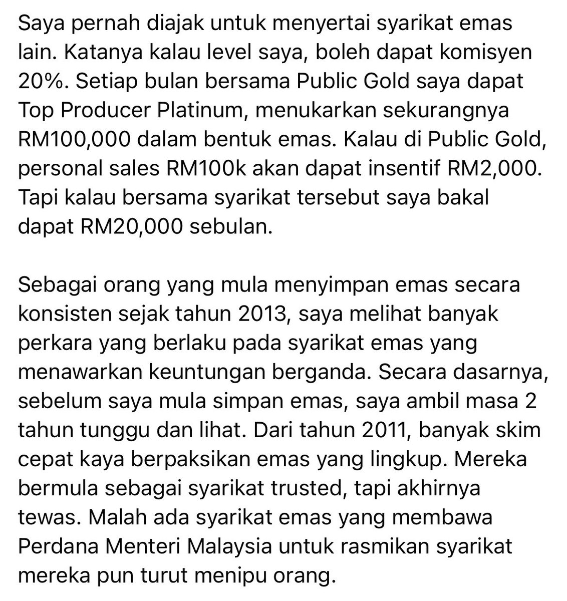 RahmanIsmail_'s tweet photo. Kenapa sarankan orang beli emas Public Gold walaupun komisen kecil? Kenapa bukan syarikat emas lain?
Ini perkongsian oleh business partner saya dalam Public Gold, seorang pemilik business tapak perniagaan dan collectors hotweels sebelum beliau kenal Public Gold. https://t.co/bHaxgFCZT6