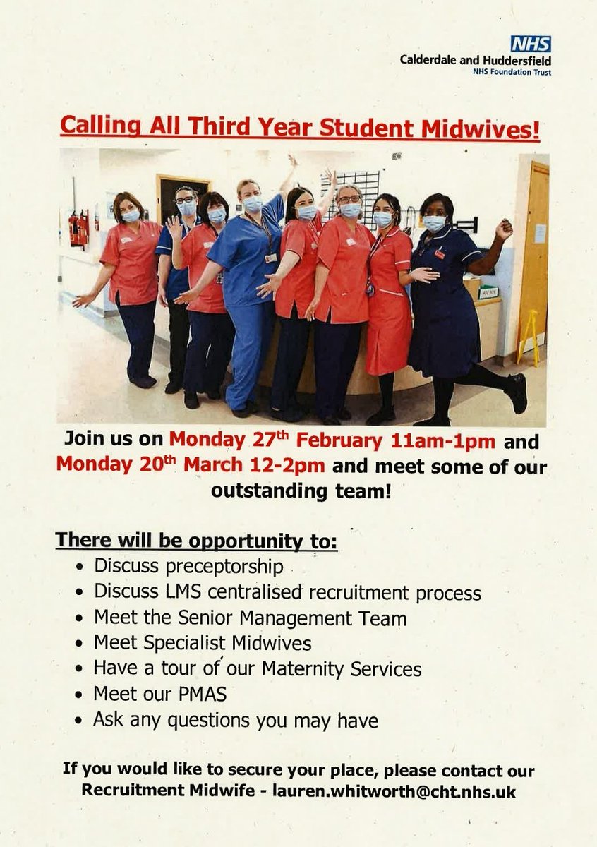Laura_douglas's tweet image. Looking forward to hosting our @CHFTNHS midwifery recruitment event and showcasing our services to future midwives. Please feel free to share amongst colleagues who may be interested.