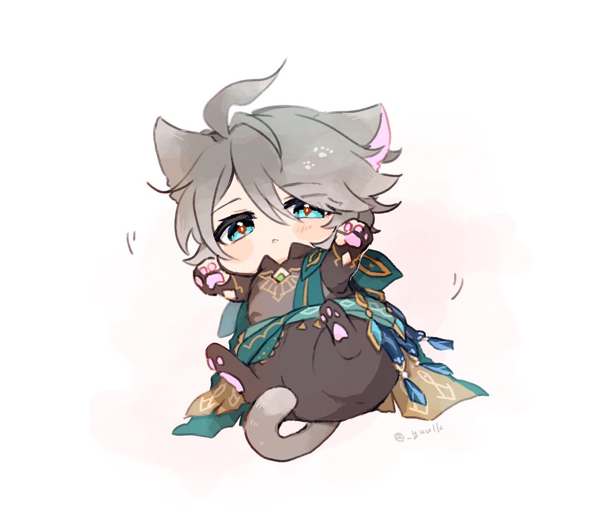 1boy animal ears grey hair male focus cat ears animal hands tail  illustration images