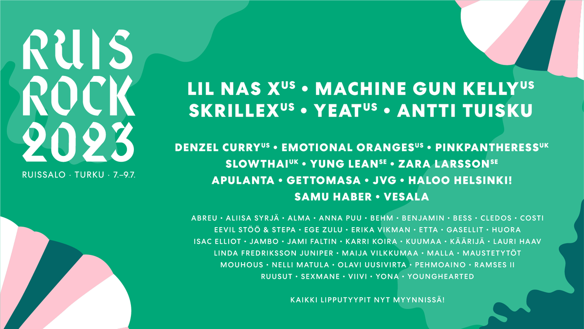 #Ruisrock2023 lisää uusia artistikiinnityksiä – mukana Yeat, Zara Larsson, JVG ja ALMA 🔥 Lisäksi kansainväliseen kattaukseen ripauksen RnB'tä tuo Emotional Oranges ja kotimaista ohjelmaa tähdittää monet huippunimet. Kaikki lipputyypit myynnissä nyt: ruisrock.fi/liput/
