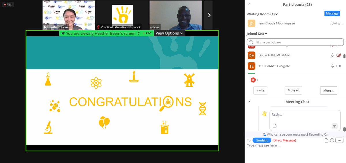 PEN_ed's tweet photo. We held our maiden Certificates Awards Ceremony online for a cohort of Rwandan teachers who successfully completed our training on Inquiry-Based Learning. Thanks to our partner @AIMS_Rwanda &amp; funder @ITU.  1/2
#HandsOnMindsUp
#stemeducation
#localmaterials https://t.co/b4RWYBm8wO